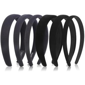DiyJibb Velvet Headbands for Women and Teens, 6PCS Non-Slip Padded Hairbands with 3 Width Options (0.6", 0.8", 1.2"), Soft Comfortable Hair Accessories for Daily Wear, Makeup, Sports, and Gifts (Black)