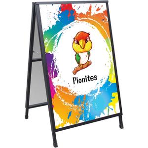 Pionites Heavy Duty Slide-in Folding A Frame Sign Sidewalk Sign 24x 36 Inch Steel Metal Double-Side Pavement sign Corrugated Plastic Poster (1, Black, 24''X36'''(Plastic Backing included))