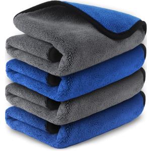 Airlab Microfiber Towels for Cars Wash Drying Thick Plush Cleaning Cloth Auto Detailing Super Absorbent for Interior & Exterior Lint Free, Streak Free, 16" X 16", 800 GSM, Pack of 4