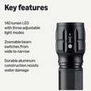 Amazon Basics Tactical Flashlight, Durable Waterproof 140 high lumens flashlights, Black