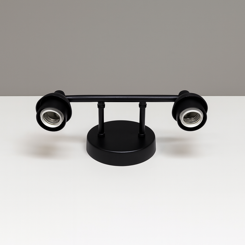 Track Lighting Kit, 2-Light Adjustable Flush Mount Ceiling Light, Black Flexibly Rotatable LED Ceiling Spotlight Fixtures for E27 Bulb, Kitchen, Living Room, Bedroom, Hallway