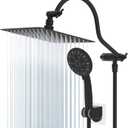 Hibbent All Metal Shower Head, 10'' High Pressure Rainfall Shower Head/Handheld Showerhead Combo with 12'' Adjustable Curved Shower Extension Arm, 7-Spray, 71'' Hose, Shower Holder, Oil Rubbed Bronze