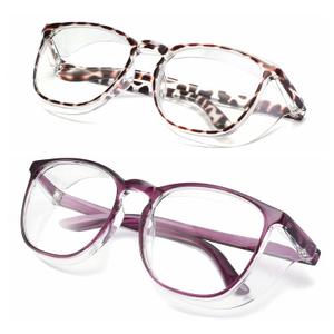 Alsenor Safety Glasses Anti Fog Goggles Protective Eyewear Blue Light Blocking Anti Dust UV Protection Glasses For Men Women (2 Pack(New-Leopard+New-Purple))