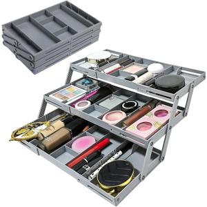 3-Tier Expandable Multi-Level Drawer Organizer - Extra Large Storage, Collapsible Smart Organizer for Jewelry, Makeup, Office Supplies, Kitchen(1 Row 3 Tier)