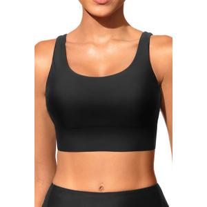 Yonique Women Sports Bra Bikini Top Swim Bra Athletic Swim Top Scoop Neck Bathing Suit (Large, Black)