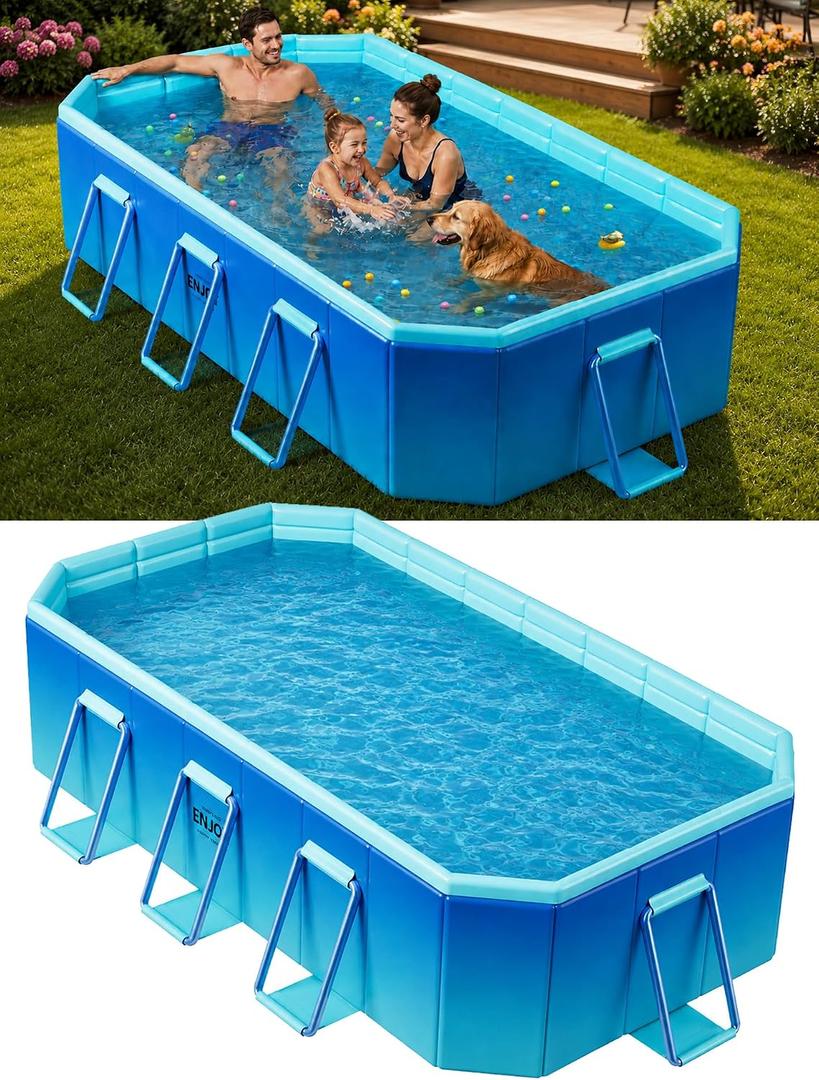 Foldable Pool, Non-Inflatable Swimming Pool for Adults & Family Use, Thickened Collapsible Folding Pool, Large Foldable Pool for Backyard, Portable Above Ground Outdoor Pool 116" x 65" x 20"