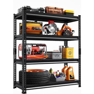 48" W Utility Garage Shelves: 2,000Lbs Heavy Duty Steel Metal Adjustable Shelving Storage Industrial Rack Units 4 Tier Black 48" W x 16" D x 66" H