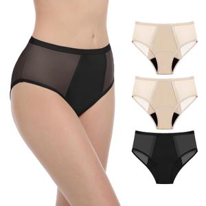 AIRCUTE Washable Women Urine Incontinence Underwear Leak Proof Panties for Bladder Leak with 50 ml Absorbency 3 Pack (1 Black-2 Beige, L)