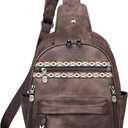 FADEON Large Sling Bag for Women, Leather Crossbody Purse Designer Anti Theft Sling Backpack, RFID Fanny Packs for Travel (Coffee Brown Retro Style)