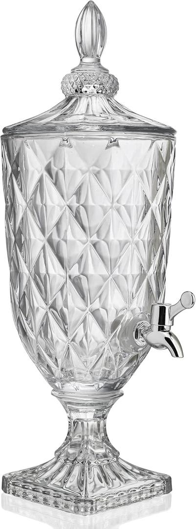 0.8 Galllon Glass Drink Dispenser for Parties with Spigot Glass Iced Beverage Dispenser with Lid Wide Mouth Beverage Server for Party Bar Wedding Decoration (diamond)
