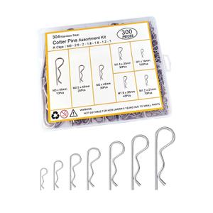 300 Pcs Cotter Pins Assortment Kit - 7 Sizes Hitch Pin Clips 304 Stainless Steel R Clips , Kotter Pin Clips for Trailer Hitch, Lawn Mower, Automotive