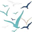 Juyuspesrk 11Pcs Wooden Seagull Wall Decor,Coastal Wall Art,Nautical Theme Beach Adhesive Seagull,Beach Wall Art Decor for Living Room, Office,Home Decorative (Brown+blue+white)