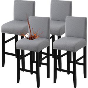 Fuloon Waterproof Bar Stool Covers 4 PCS, Stretch Pub Tall Chair Slipcover with Backs Counter Chair Cover Barstool Slipcovers Removable Washable (Light Grey, 4 PCS)