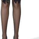 2 Pcs Black Lace Thigh High Stockings, Sheer Lace Top Thigh High Stockings with Bow Design Style Over the Knee Highs Thighs for Women 1 Pair (Black, One Size Fits Most) (Black)