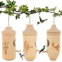 Hummingbird House - Natural Wooden Hummingbird Houses for Outside Hanging, Gardening Gifts for Women, Bird Lovers 3 Packs