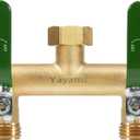 Garden Hose Splitter, 3/4 Rust and Freeze Resistant Outdoor Hose Manifold with 2 Green Extra Long Handles Faucet Adapter-Heavy Duty Brass 2-Way Valve