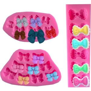 3Pcs Bows Silicone Mould, Bow Fondant Sugar Mould Craft Molds, Chocolate Sugar Candy Cake Pop for Cake Decorating, DIY Desserts, Fondant,Clay (Pink)