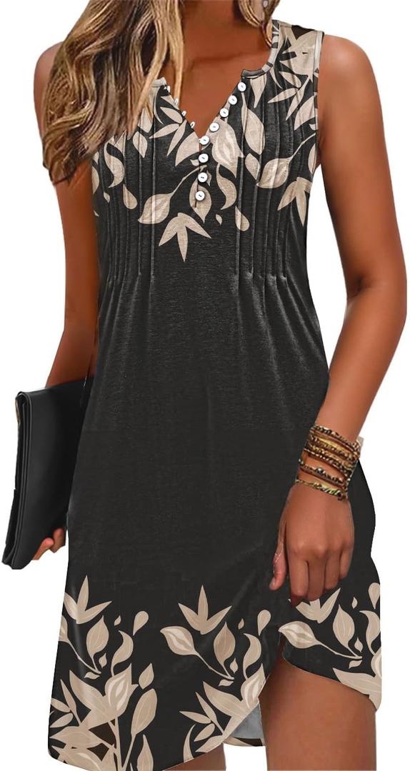 ETCYY Sundresses for Women 2025 Vacation Swim Cover up Beach Dresses Button Down Sleeveless Boho Floral V-Neck Summer Dress (Large)