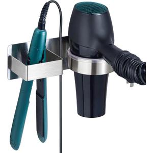 Hair Dryer Holder Wall Mounted, Hair Straightener Holder, Blow Dryer Holder Adhesive, Hair Tool Organizer for Flat Iron, Hairdryer, Curling Iron Holder for Bathroom Vanity Barber Shop (Silver)