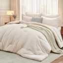MUXHOMO 7 Pieces California King Comforter Set, Soft Bed in a Bag Cal King Size, All Season Bedding Set with Comforter, Flat Sheet, Fitted Sheet, Pillowcases & Shams, Beige