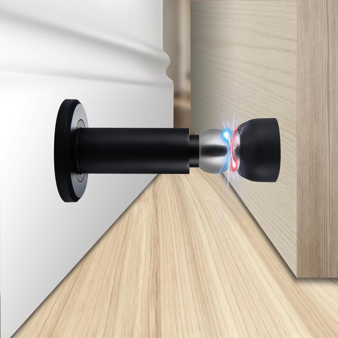 Door Stoppers Heavy Duty Magnetic Door Stopper for Wall & Bottom of Door Premium Adjustable Door Stop with Heavy-Duty Windproof Design, Constructed with SUS304 (Black-1PCS)