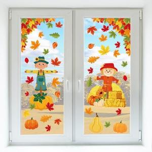 18 Sheets Fall Window Clings，Thanksgiving Window Stickers Pumpkin Maple Leaf Double-Sided Window Art Seasons Decals for Autumn School Home Office Accessories Toddler Party Supplies Gifts(Fall 2)