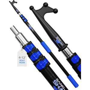 SandShark 4 Stage Heavy Duty Telescoping Boat Hook - Anodized Aluminum Dock Pole, Sturdy Extension Pole with Foam Grips - Boat Accessories, Fishing Accessories, Pontoon Boat Accessories., 4-12 ft
