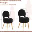 Small Vanity Stool Chair with Storage and Folding Back,4 Metal Legs with Anti-Slip Feet,Round Ottoman with Velvet Seat, Furry Padded Seat for Makeup, Bedroom (Black, Small)