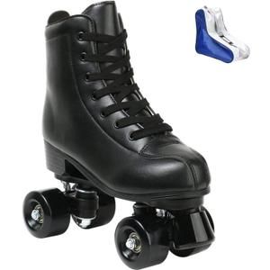 XUDREZ Roller Skate Shoes for Women Men PU Leather High-top Double-Row Roller Skates for Beginner, Professional Indoor Outdoor Roller Skates with Shoes Bag (43-US Women 11, US Men 9.5, black wheel)
