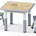 Brelley Kids Table and 2 Chairs Set, Height Adjustable Toddler Desk and Chair Set, Graffiti Desktop, Classroom/Daycare/Home, Children Multi-Activity Table for Ages 3-8 (Grey)