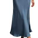 BTFBM 2026 Summer Womens Skirts Silk Elegant High Waist Flowy Long Satin A-Line Midi Skirt Cocktail Wedding Party (Grey Blue, L)