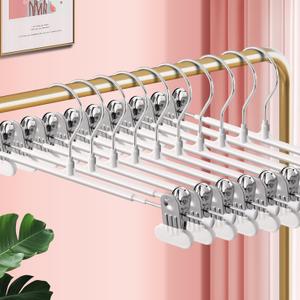Clothes Pants Hangers with Wide Clips 20 Pack, Non-Slip Adjustable Skirt Hanger for Women, Space-Saving Heavy Duty Men Hangers for Pants, Trousers, Jeans, Shorts 12Inch White