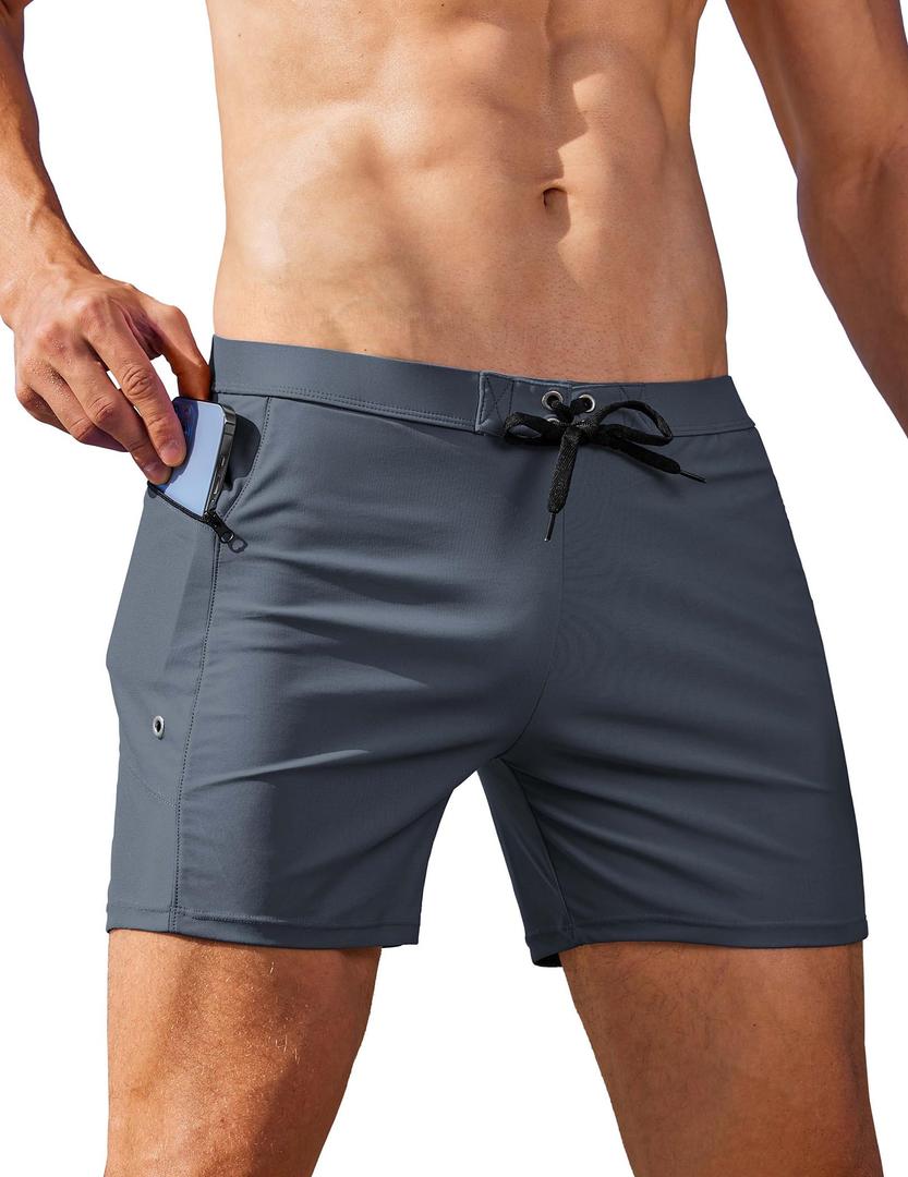 AI'MAGE Mens Short Swim Brief Lightweight Swimming Trunks Swimwear Square Leg Summer Beach Board Short with Zipper Pocket Grey XXL (XXL)