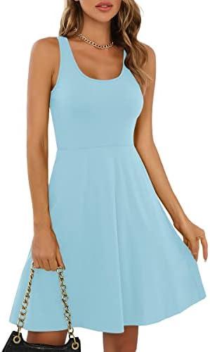 Missufe Women's Sleeveless Racerback Flared Casual Plain Tank Dress, Small