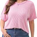 Womens Plus Size Tops Short Sleeve Shirts Ribbed High Low Hem T-Shirts Summer Trendy Crewneck Loose Tunics XL