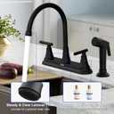 HURRAN 2-Handle Kitchen Faucet with Pull-Out Side Sprayer, 8 Inch High Arch Stainless Steel 360Rotating Kitchen Sink Faucet, 4 Hole Faucet for Kitchen Bar Rv Camper, Black