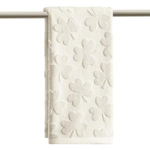 Artoid Mode 1 Pc Beige 3D Shamrock Jacquard Patrick Hand Towels for Bathroom, 100% Cotton Soft Absorbent Bathroom Decor Towels, 13.7 x 29.5 Inch