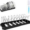 Expandable Pot Rack Organizer, 14 Adjustable Compartments, Pot and Pan Organizer Rack for Cabinet with Cup Brush Dividers, 13 -22" Wide Adjustable Pan Organizer - Pantry Countertop Storage (Black)
