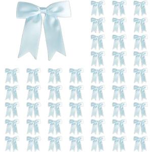 50 Pcs 5 Inches Twist Tie Satin Ribbon Bows Pretied Premade Craft Bows for Treat Bags Gift Wrapping Basket Wedding Baby Shower Brithday Christmas Party (Baby Blue)