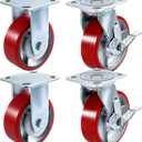 VEVOR Caster Wheels Set of 4, 6" Heavy Duty Casters (2 Rigid and 2 Swivel Casters with Side Brake) Polyurethane Iron Core Plate 4000LBS Capacity