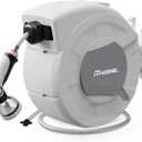 100 FT x 1/2" Retractable Garden Hose Reel by HOZEREEL, Decorative Outdoor Garden Hose Reels - Automatic Self Retract Wall Mount Hose Reel Enclosed Storage, Any Length Lock, 10 Pattern Nozzle-Grey