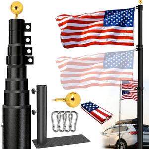 20 ft Heavy Duty Portable Flag Pole Kit with Tire Mount RV Telescoping Flag Pole, 20ft Tailgate Flag Pole and Base Kit for Truck, Trailer & Tailgating