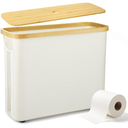 Railhorn Toilet Paper Storage for Bathroom, Slim Basket Holder with Bamboo Lid, Foldable Organizer with Handle, Freestanding Stand for Small Spaces