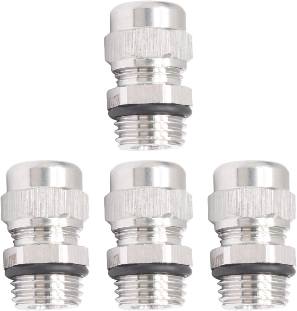 Biaungdo 4 Pack NPT 1/4" Cable Gland Waterproof, Stainless Steel Cable Connectors Wire Glands Joints, Adjustable 3-6.5 mm