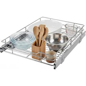 Garvee Pull Out Cabinet Organizer, 15" W X 21" D, Heavy Duty Slide Out Kitchen Organizers and Storage, Full-Extension Roll out Shelf and Drawer for Pots, Pans & Under Sink Storage, Chrome Finish