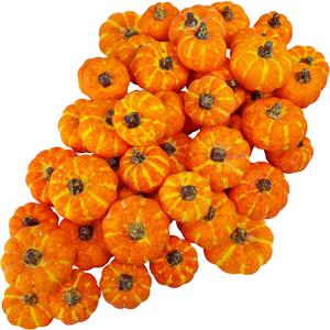 Winlyn 48 Pcs Mini Artificial Orange Pumpkins Fall Rustic Harvest Faux Foam Pumpkins 1.8" 2.1" for Thanksgiving Table Centerpiece Halloween Party Autumn Home Wedding Baby Shower Wreath Bowl Fillers