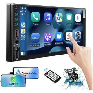 (Upgrade) Double Din Car Stereo Compatible with Apple Carplay & Android Auto, 7 Inch Touch Screen Car MP5 with Bluetooth, DSP, Mirror Link, USB/TF Port AM/FM Car Radio Receiver, HD Backup Camera