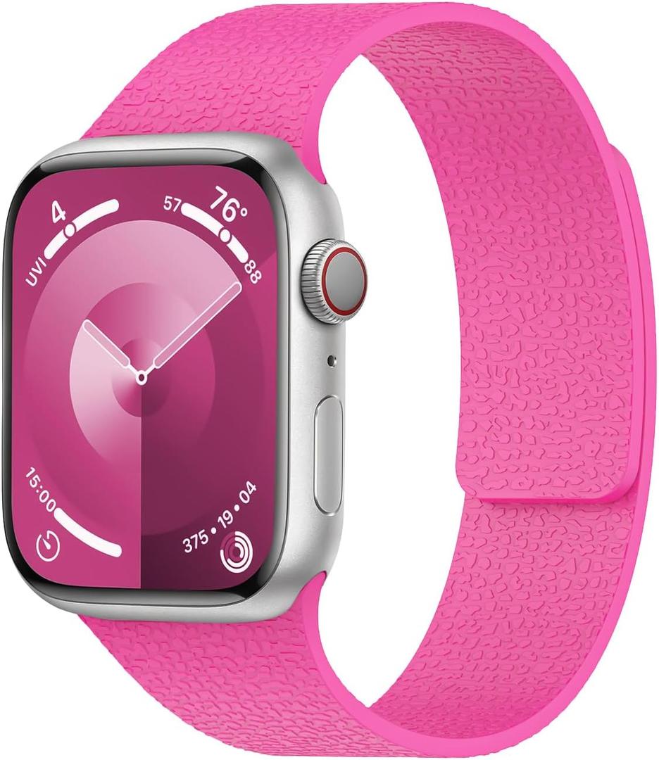 Magnetic Silicone Band Compatible with Apple Watch Band 38mm 40mm 41mm 42mm 44mm 45mm 46mm 49mm Women Men, Soft Waterproof Sport Strap for iWatch Series 11 10 9 8 7 6 5 4 3 2 1 SE Ultra (Hot Pink)