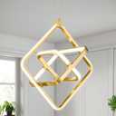 Modern LED Pendant Light Gold Pendant Lights 4000K 35W Dimmable Height Adjustable Pendant Lighting Rectangle Chandelier for Kitchen Island Dining Room Bedroom Living Room Foyer3-Ring (Rectangular-3 Ring External Glow)
