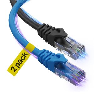 Cat 6 Ethernet Cable 40 Ft 2 Pack, Cat 6 Cable Outdoor&Indoor, High Speed 10Gbps Internet Network Cable, Cat6 Ethernet Patch Cable Long, Computer LAN Cable for Router, Modem, PS4/5 - Blue & Black